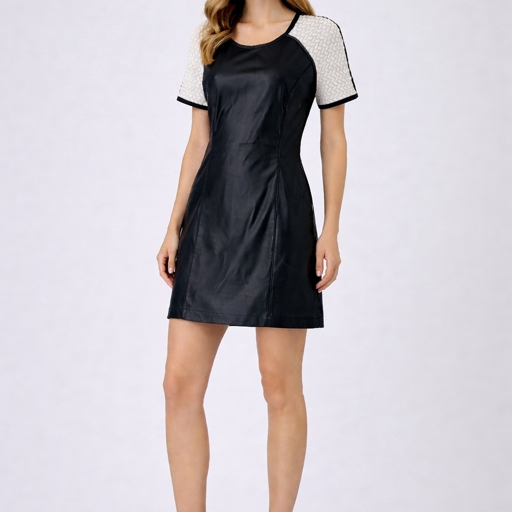 Tart Faux Leather Mini Dress Contrast Lace Sleeves Zip Back M